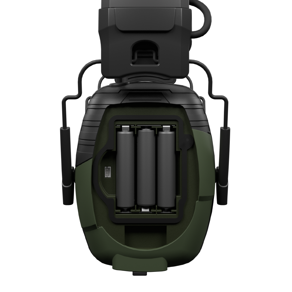 Earmuff with interchangeable battery