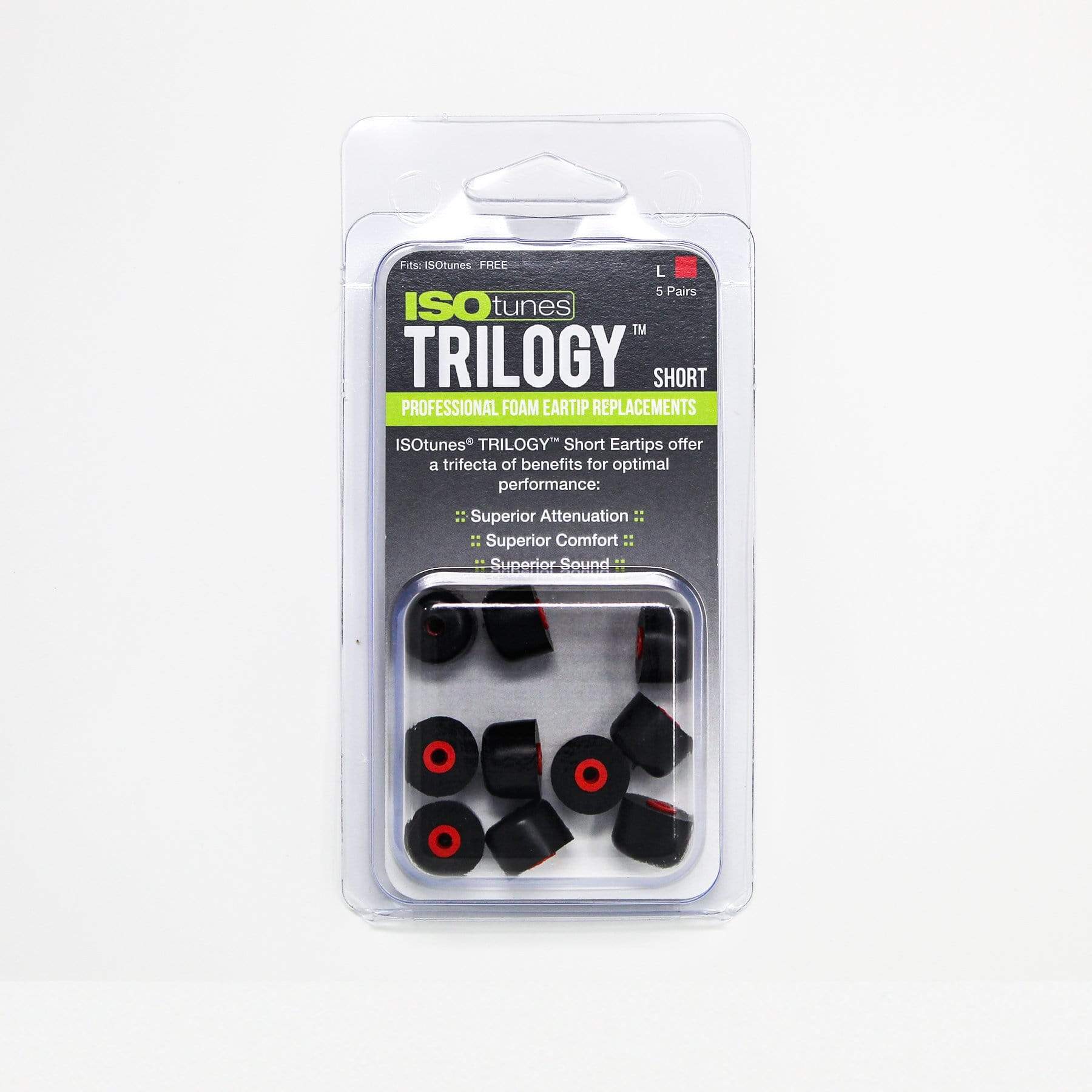 ISOtunes Short TRILOGY™ Foam Replacement Eartips for ISOtunes FREE (5 Pair Pack)