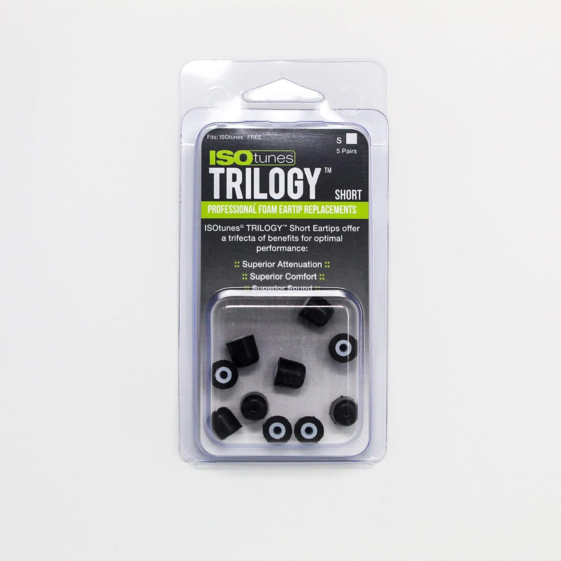 ISOtunes Short TRILOGY™ Foam Replacement Eartips for ISOtunes FREE (5 Pair Pack)
